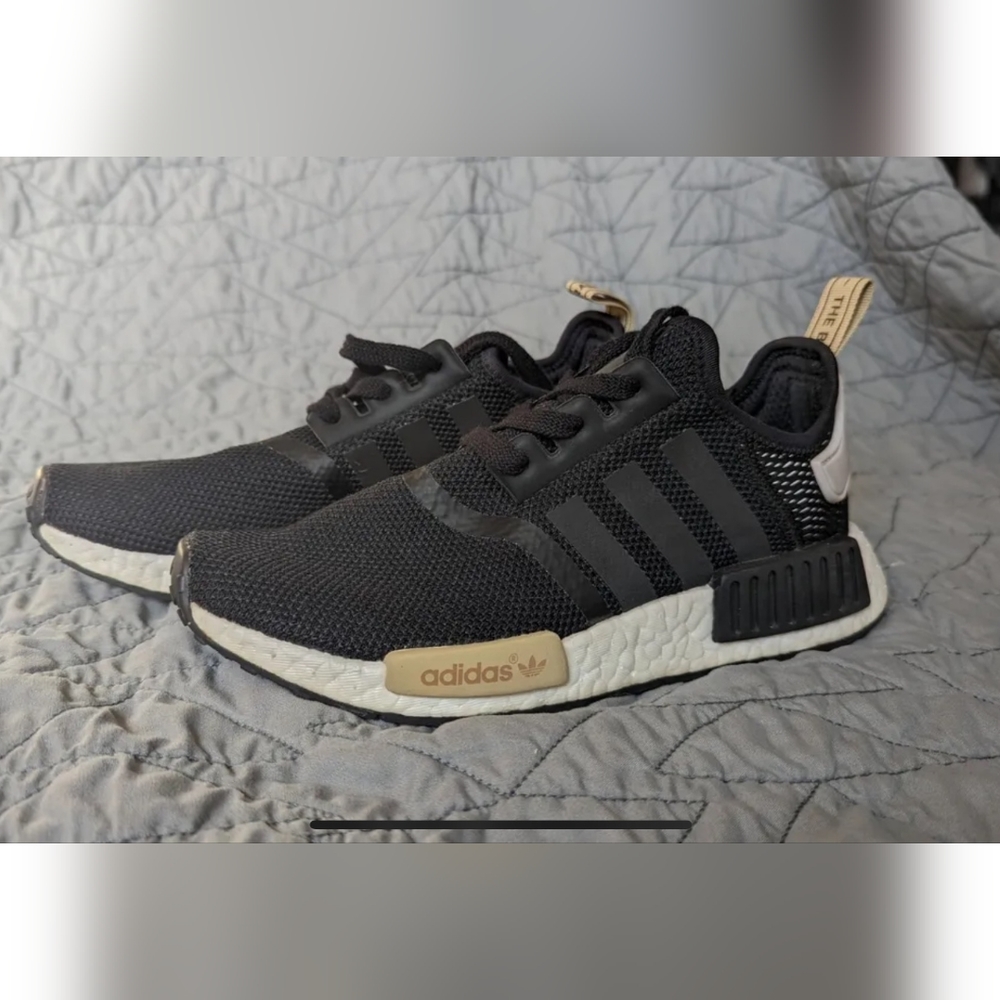Women’s Adidas NMD R1 Black White Tan Size 6.5  BA7751 Shoes Athletic